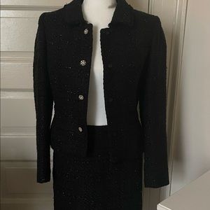 Tahari black tweed suit with metallic detailing